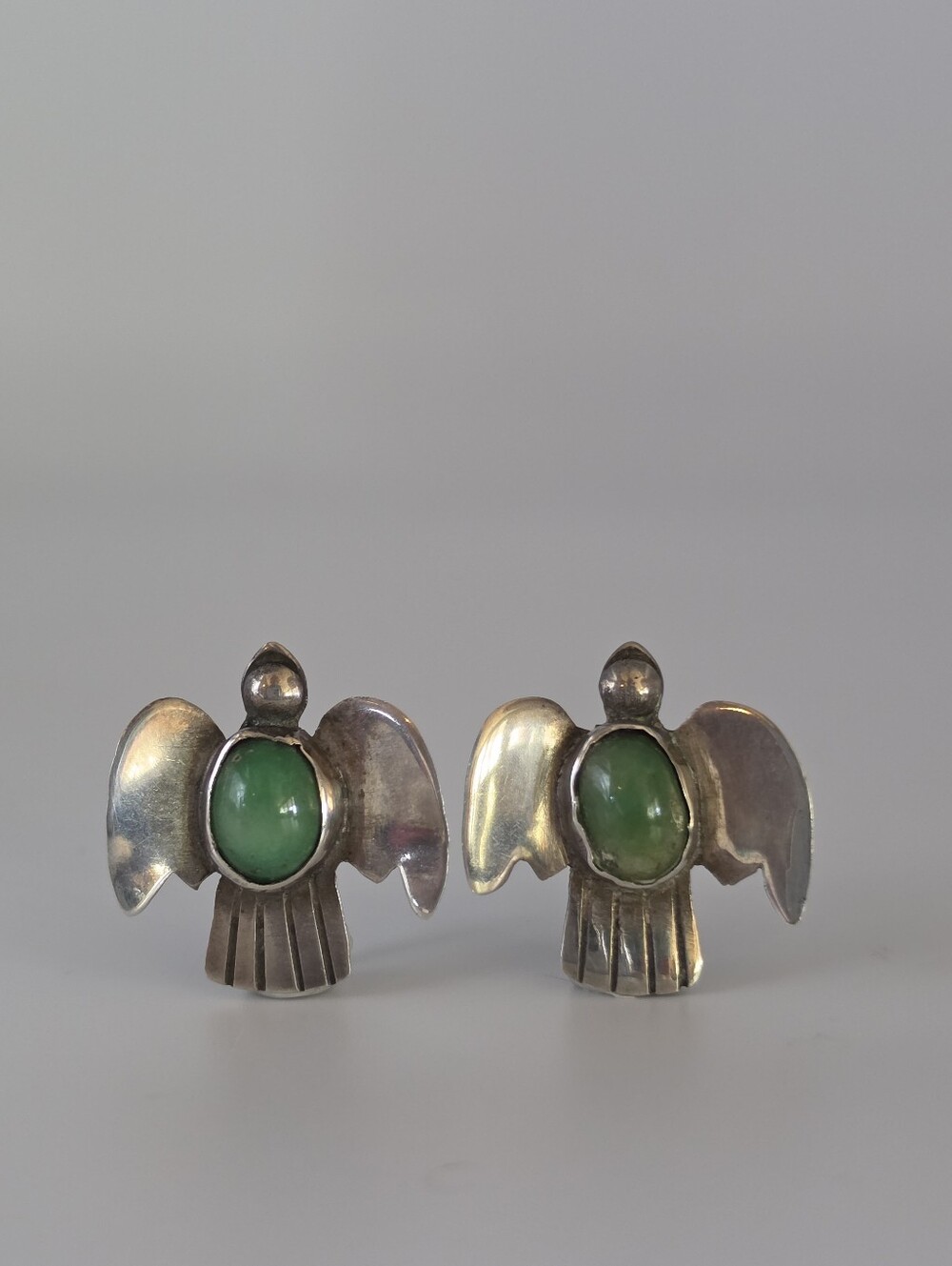 Antique Mexico Silver & Turquoise Thunderbird Bird Earrings
